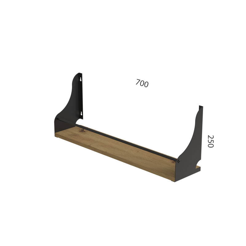 Полка настенная Ferrum-decor Изи 260x700x150 металл Черный ДСП Дуб Артизан 16 мм (FRD-102952)