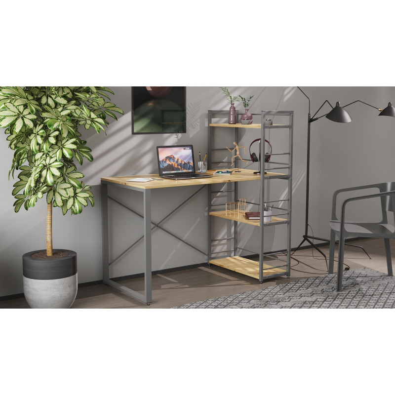 Письмовий стіл Ferrum-decor Серії Конект з етажеркою 75x120x60 сірий ДСП Дуб Артизан 16мм (FRD-104232)
