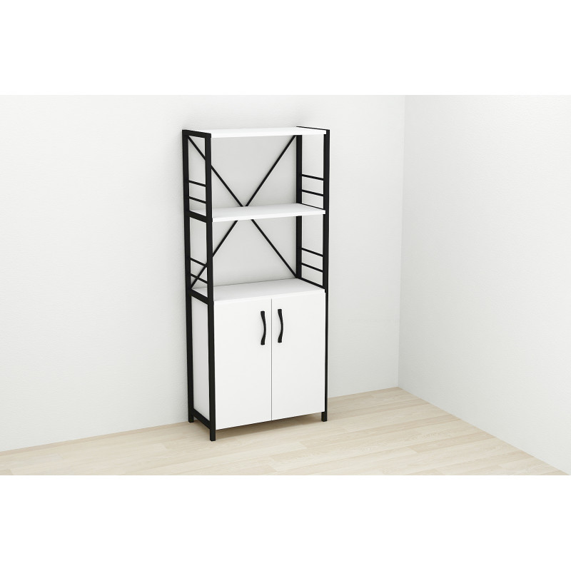 Етажерка 3/60 Ferrum-decor Серії Конект із тумбою 144x60x28 Чорний ДСП Біле (FRD-104442)