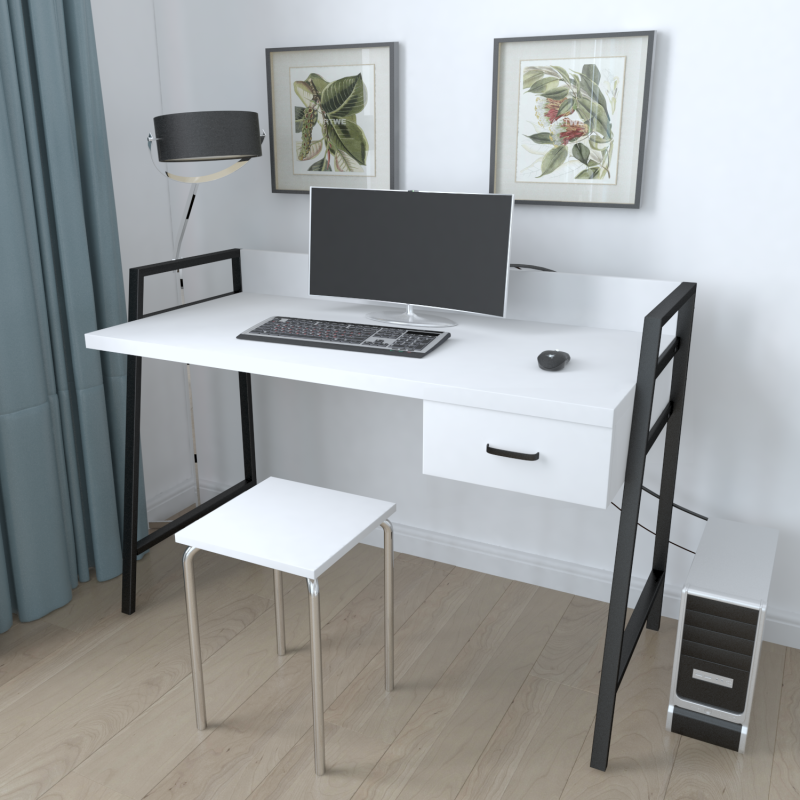 Письмовий стіл Ferrum-decor Комфорт 750x1000x600 Чорний метал ДСП Біле 32 мм (FRD-103422)