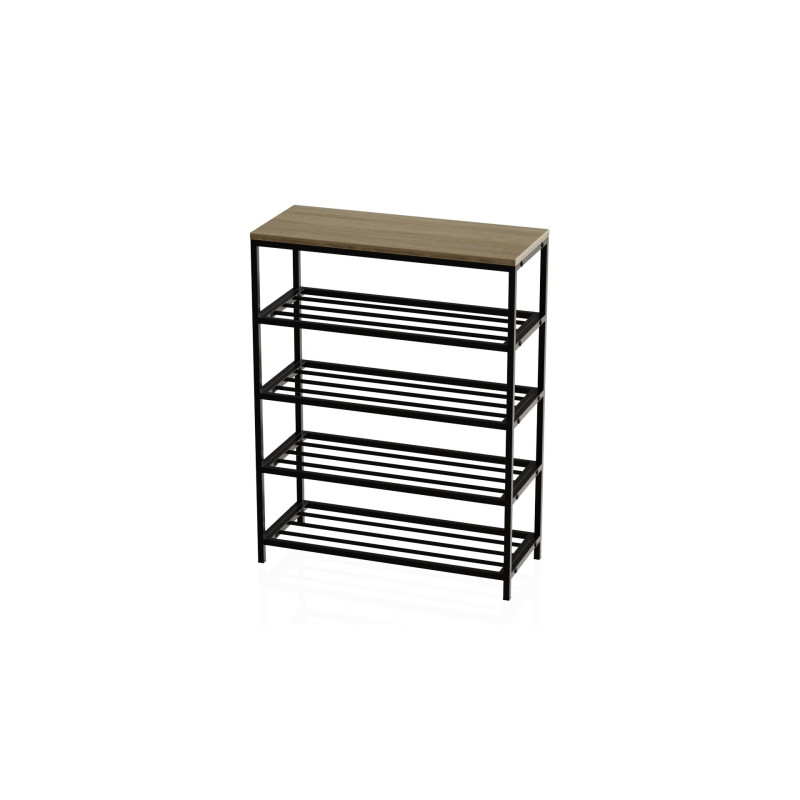 Полиця для взуття Слайм 4 Ferrum-decor 820x630x260 Чорний метал ДСП Дуб Сонома 16 мм (FRD-105162)