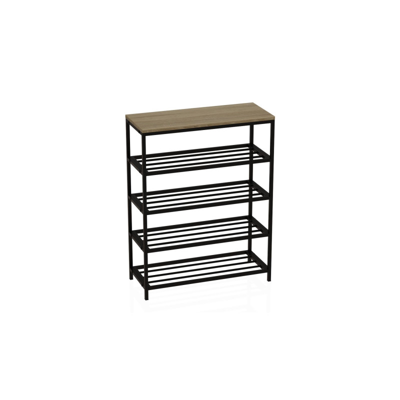 Полиця для взуття Слайм 4 Ferrum-decor 820x630x260 Чорний метал ДСП Дуб Сонома 16 мм (FRD-105162)