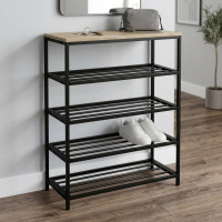 Полиця для взуття Слайм 4 Ferrum-decor 820x630x260 Чорний метал ДСП Дуб Сонома 16 мм (FRD-105162)