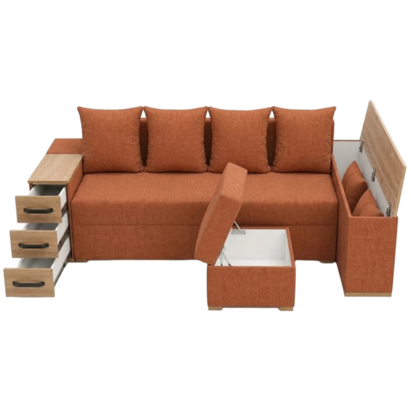 Кутовий ортопедичний диван Мекко Cube Shuttle 2600x1430 Gold III категорія Austin 9 Rust (MEK-161146)