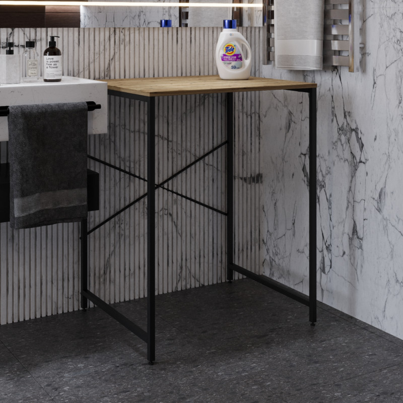 Стелаж-полиця Бафрум 401 Ferrum-decor для пральної машини 90x70,5x60,5 Чорний метал ДСП Дуб Евок Прибережний 16 мм (FRD-107574)
