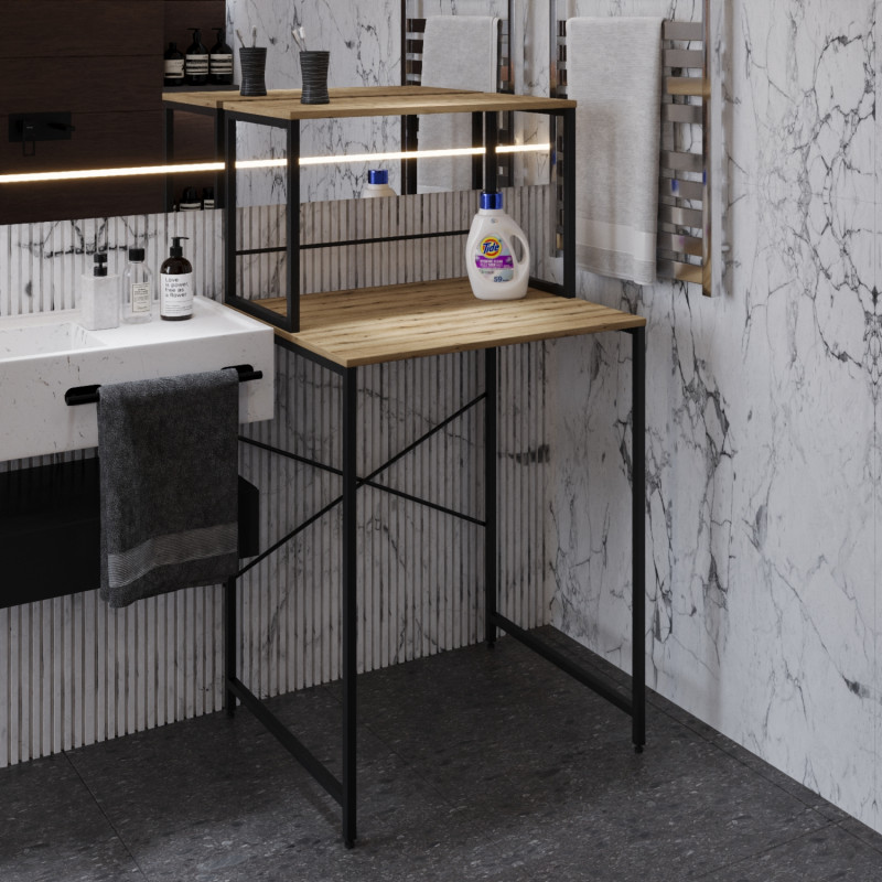 Стелаж-полиця Бафрум 402 Ferrum-decor для пральної машини 133,5x70,5x60,5 Чорний метал ДСП Дуб Евок Прибережний 16 мм (FRD-107584)