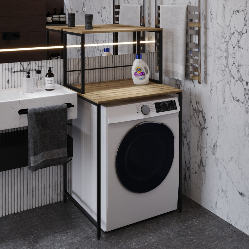 Стелаж-полиця Бафрум 402 Ferrum-decor для пральної машини 133,5x70,5x60,5 Чорний метал ДСП Дуб Евок Прибережний 16 мм (FRD-107584)