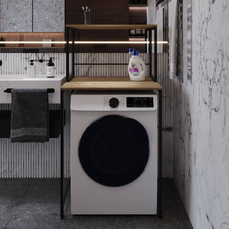 Стелаж-полиця Бафрум 402 Ferrum-decor для пральної машини 133,5x70,5x60,5 Чорний метал ДСП Дуб Евок Прибережний 16 мм (FRD-107584)