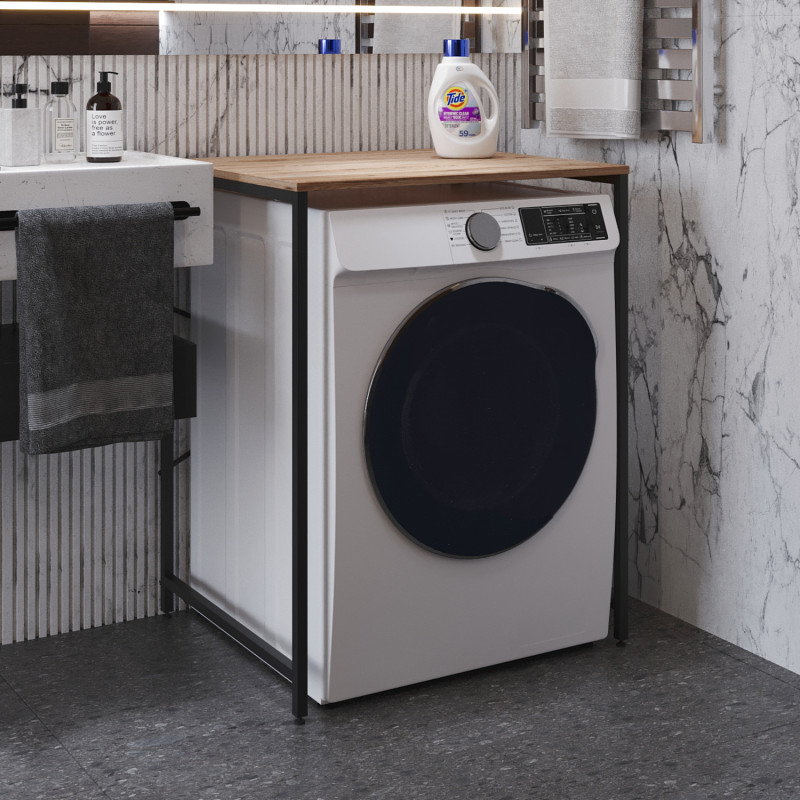 Стелаж-полиця Бафрум 401 Ferrum-decor для пральної машини 90x70,5x60,5 Чорний метал ДСП Дуб Сан-Марино 16 мм (FRD-107354)
