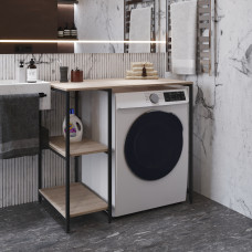 Стелаж-полиця Бафрум 405 Ferrum-decor для пральної машини 90x101x60,5 Чорний метал ДСП Дуб Сан-Марино 16 мм (FRD-107394)