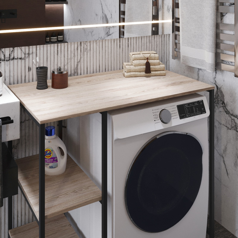 Стелаж-полиця Бафрум 405 Ferrum-decor для пральної машини 90x101x60,5 Чорний метал ДСП Дуб Сан-Марино 16 мм (FRD-107394)