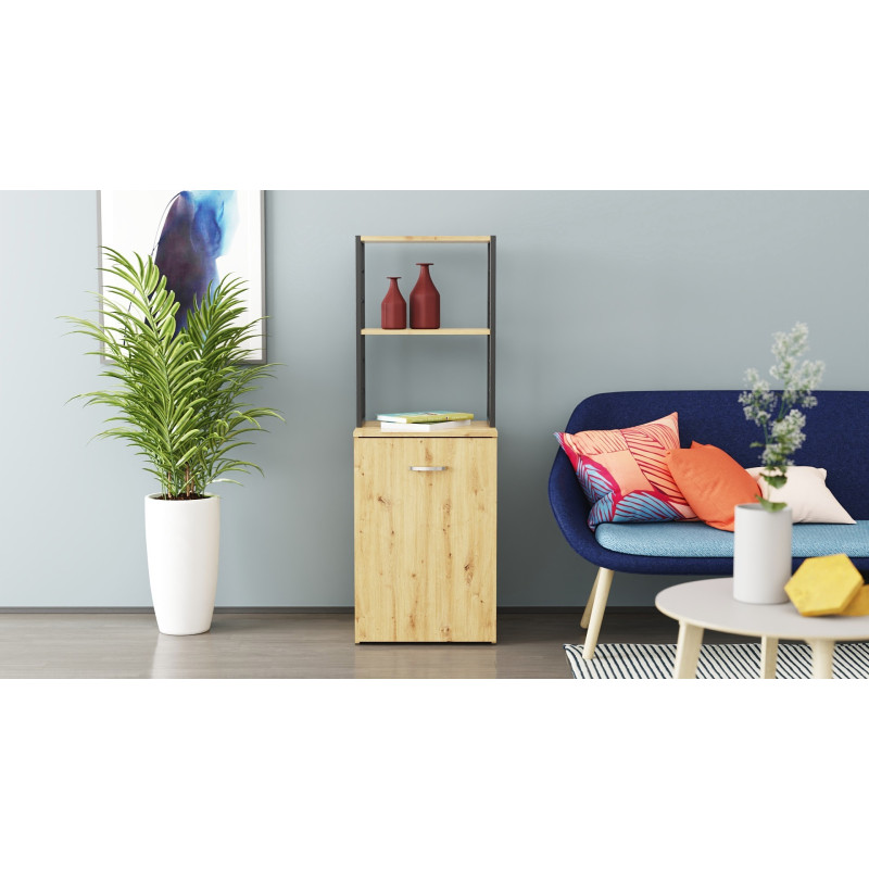 Стіл-тумба трансформер Смарт 4/2 з етажеркою Ferrum-decor 1430x1450x600 Чорний метал ДСП Дуб Артизан 16 мм (FRD-106924)