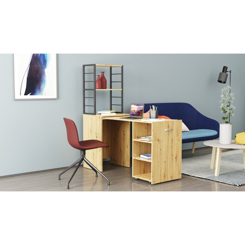 Стіл-тумба трансформер Смарт 4/2 з етажеркою Ferrum-decor 1430x1450x600 Чорний метал ДСП Дуб Артизан 16 мм (FRD-106924)