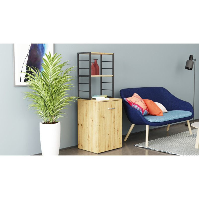 Стіл-тумба трансформер Смарт 4/2 з етажеркою Ferrum-decor 1430x1450x600 Чорний метал ДСП Дуб Артизан 16 мм (FRD-106924)