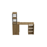 Стол-тумба трансформер Смарт 4/2 с этажеркой Ferrum-decor 1430x1450x600 Черный металл ДСП Дуб Артизан 16 мм (FRD-106924)