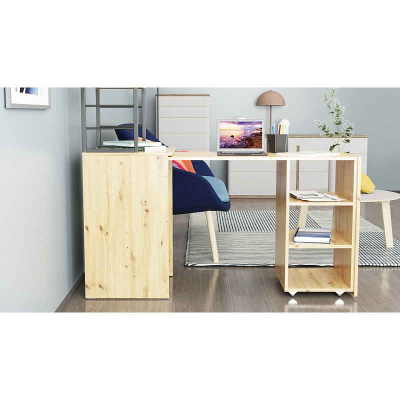Стіл-тумба трансформер Смарт 4/2 з етажеркою Ferrum-decor 1430x1450x600 Чорний метал ДСП Дуб Артизан 16 мм (FRD-106924)