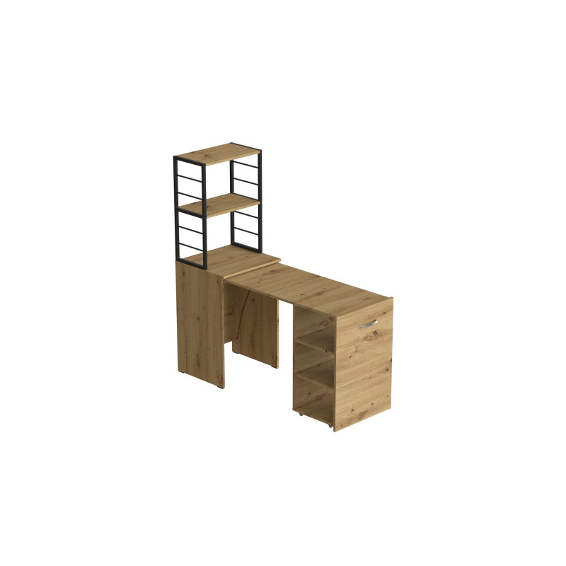 Стіл-тумба трансформер Смарт 4/2 з етажеркою Ferrum-decor 1430x1450x600 Чорний метал ДСП Дуб Артизан 16 мм (FRD-106924)