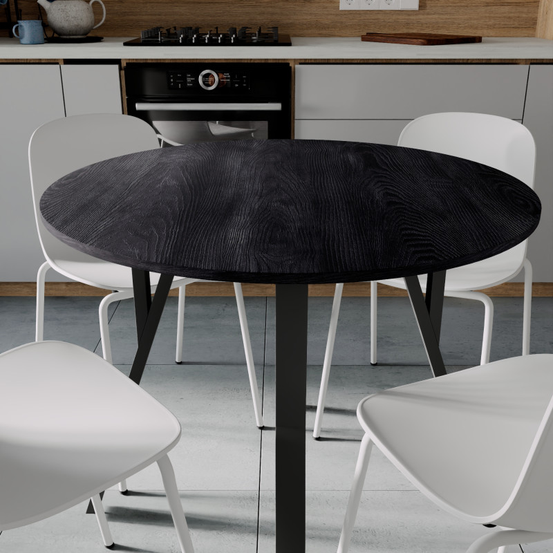 Круглий стіл MARSI 4 870-4 ніжки конусні Ferrum-decor 750x870x870 Чорний метал ДСП Дуб Каштан Арвадонна 16 мм (FRD-107524)
