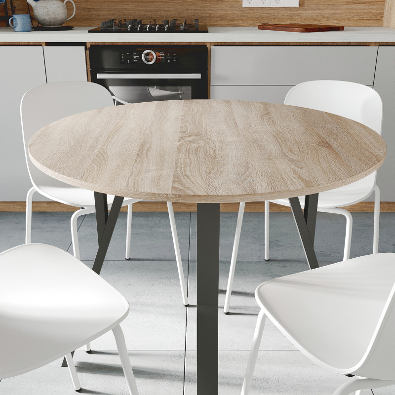 Круглий стіл MARSI 4 870-4 ніжки конусні Ferrum-decor 750x870x870 Чорний метал ДСП Дуб Сонома 16 мм (FRD-107434)