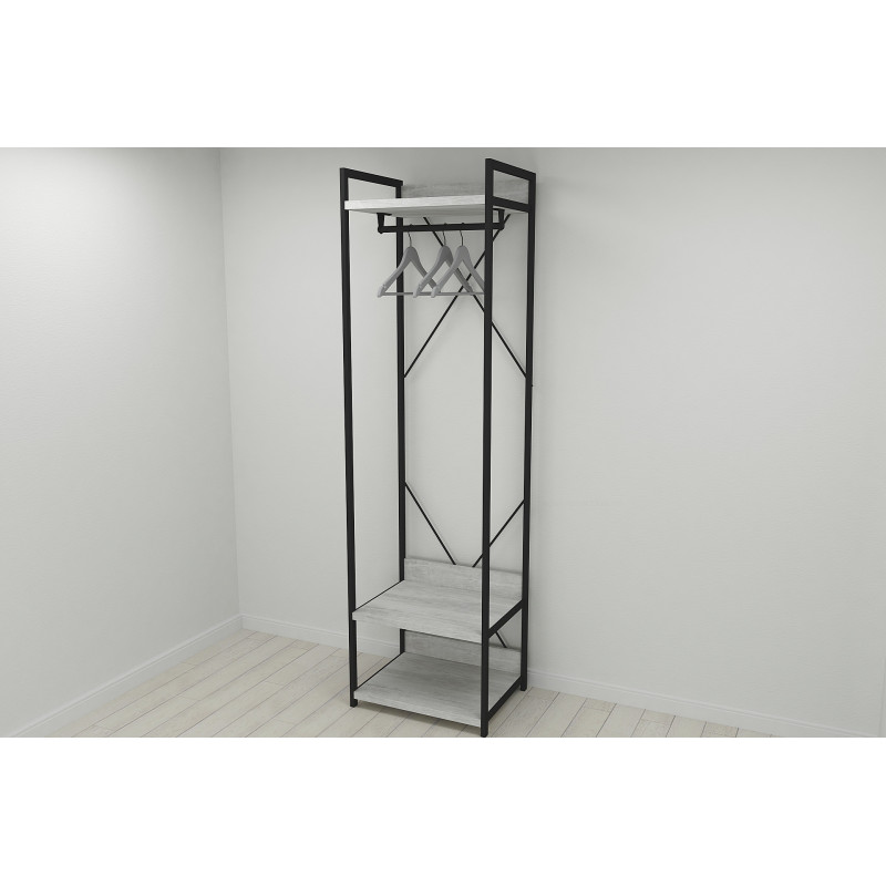 Шафа Гардероб Уні секція 1 серії Конект Ferrum-decor 220x60x50 см Чорний метал ДСП Бетон 32 мм (FRD-106874)