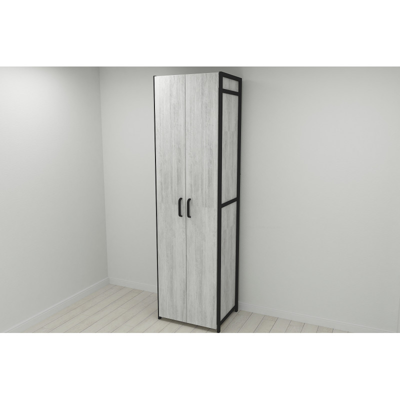 Шафа Гардероб Уні секція 7 серії Конект Ferrum-decor 220x60x50 см Чорний метал ДСП Бетон 16 мм (FRD-106904)