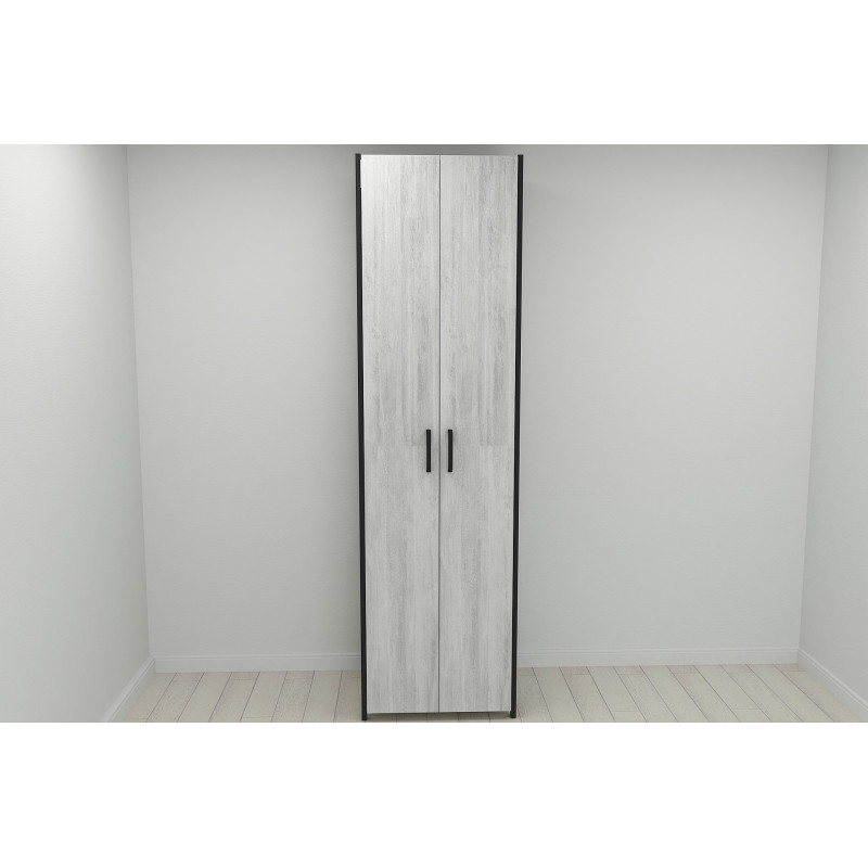 Шафа Гардероб Уні секція 7 серії Конект Ferrum-decor 220x60x50 см Чорний метал ДСП Бетон 16 мм (FRD-106904)