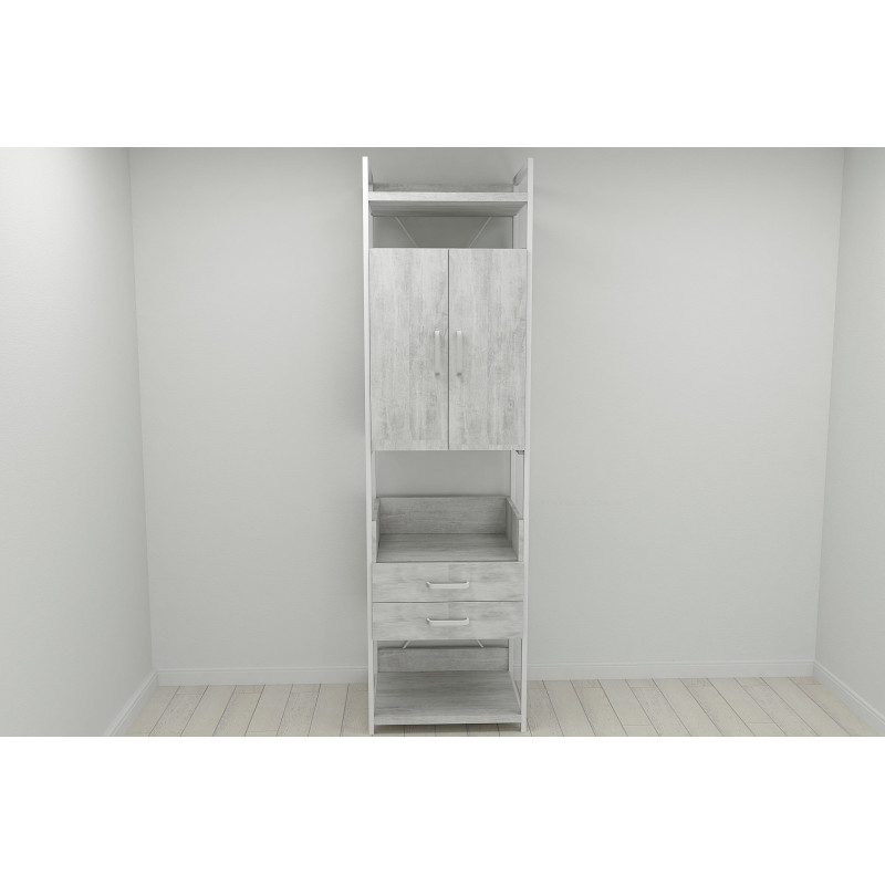 Шафа Гардероб Уні секція 5 серії Конект Ferrum-decor 220x60x50 см Білий метал ДСП Бетон 32 мм (FRD-106884)