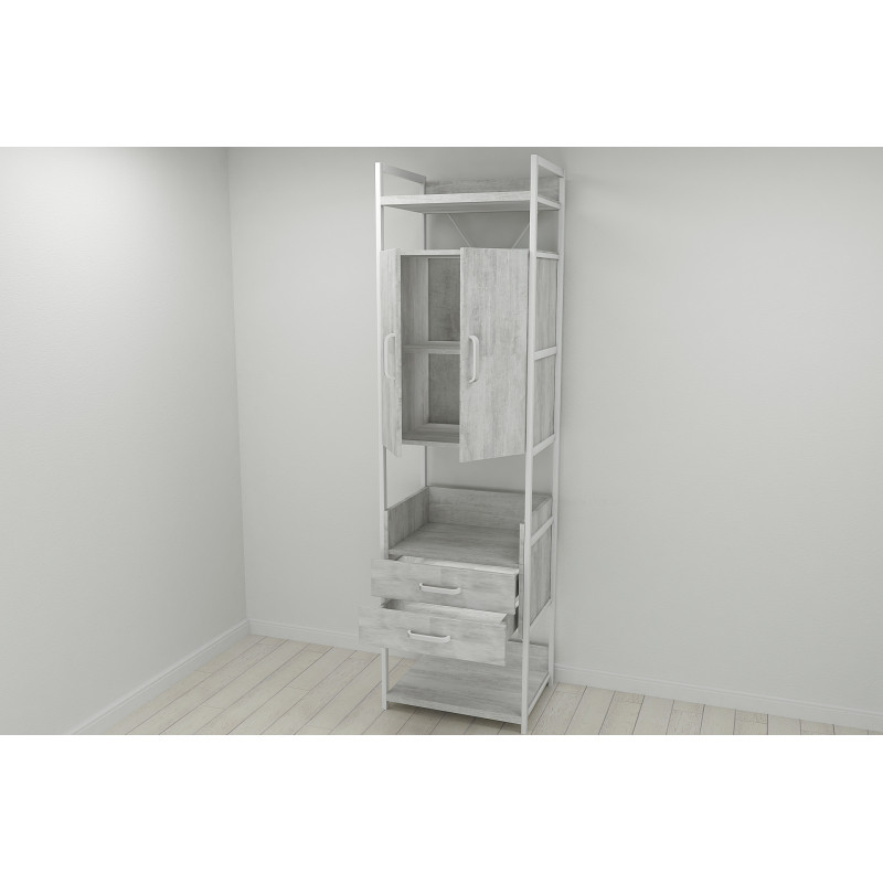 Шафа Гардероб Уні секція 5 серії Конект Ferrum-decor 220x60x50 см Білий метал ДСП Бетон 32 мм (FRD-106884)