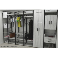 Шафа Гардероб Уні секція 1 серії Конект Ferrum-decor 220x60x50 см Чорний метал ДСП Бетон 32 мм (FRD-106874)