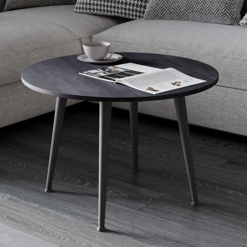 Журнальний круглий стіл OPTIMA 2 ніжки конусні Ferrum-decor 450x670x670 Чорний метал ДСП Каштан Арвадонна 16 мм (FRD-107544)