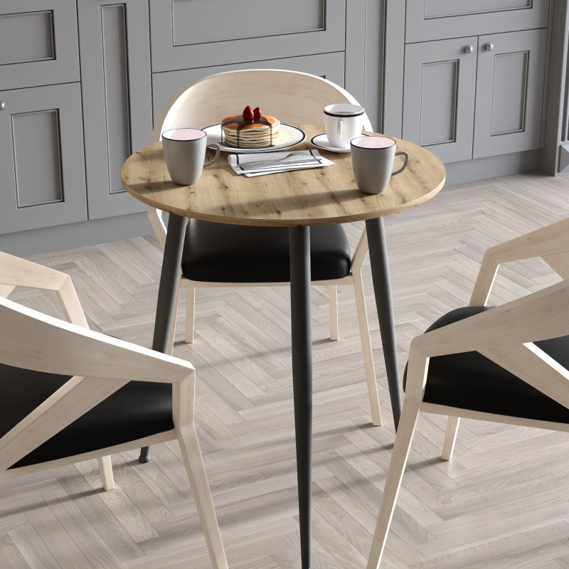 Круглий стіл OPTIMA 3 ніжки конусні Ferrum-decor 750x670x670 Чорний метал ДСП Дуб Евок Прибережний 16 мм (FRD-107554)