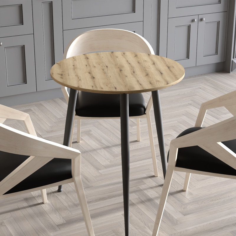 Круглий стіл OPTIMA 3 ніжки конусні Ferrum-decor 750x670x670 Чорний метал ДСП Дуб Евок Прибережний 16 мм (FRD-107554)