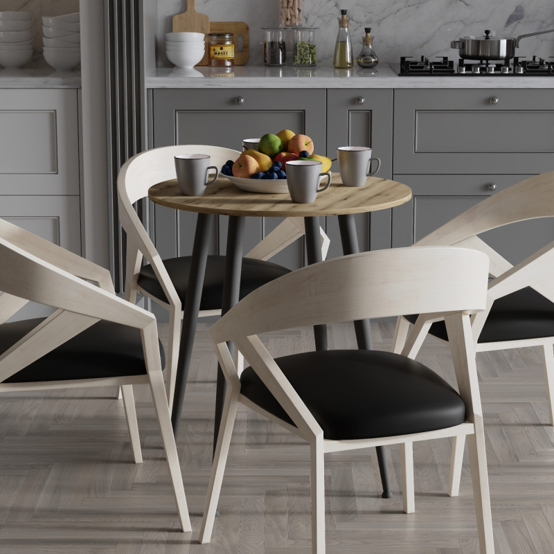 Круглий стіл OPTIMA 4 ніжки конусні Ferrum-decor 750x670x670 Чорний метал ДСП Дуб Евок Прибережний 16 мм (FRD-107564)