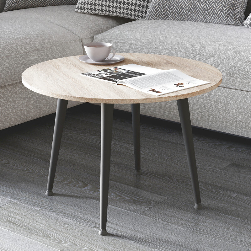 Журнальний круглий стіл OPTIMA 2 ніжки конусні Ferrum-decor 450x670x670 Чорний метал ДСП Дуб Сонома 16 мм (FRD-107474)