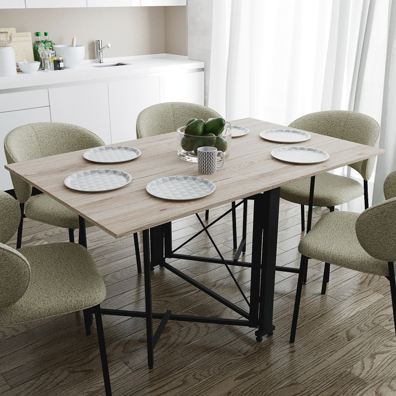 Обідній стіл трансформер книжка Оріон Pro Ferrum-decor 75x152x90 Чорний метал ДСП Дуб Сан-Марино 16 мм (FRD-107404)