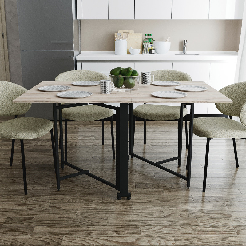 Обідній стіл трансформер книжка Оріон Pro Ferrum-decor 75x152x90 Чорний метал ДСП Дуб Сан-Марино 16 мм (FRD-107404)