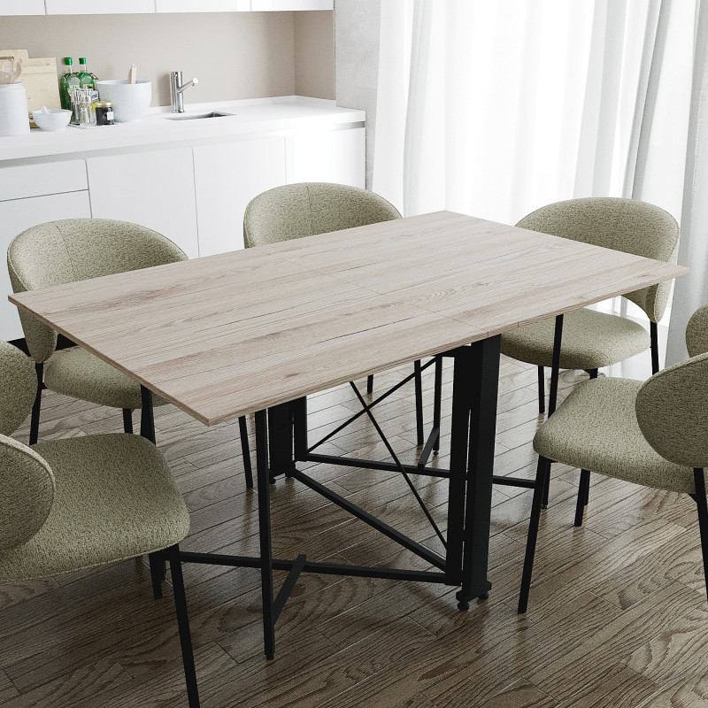 Обідній стіл трансформер книжка Оріон Pro Ferrum-decor 75x152x90 Чорний метал ДСП Дуб Сан-Марино 16 мм (FRD-107404)