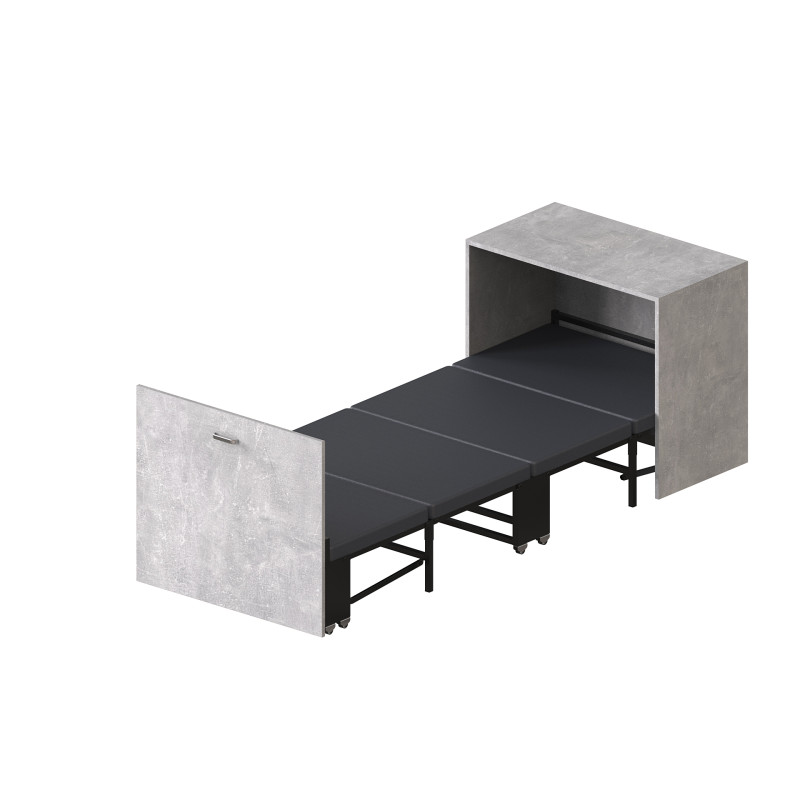 Ліжко трансформер тумба ASCET 2 Ferrum-decor 650x2000x700 Чорний метал ДСП Бетон 16 мм (FRD-107334)