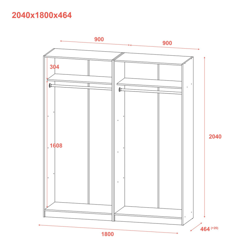Шкаф для одежды Doros Промо Антрацит 2+2 ДСП 180х48х204 (42005333) (DRS-012163)
