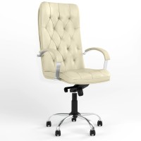 Кресло руководителя поворотное Новый Стиль CUBA STEEL CHROME (COMFORT) ECO-07 (Светло-бежевый) (NWS-125463)