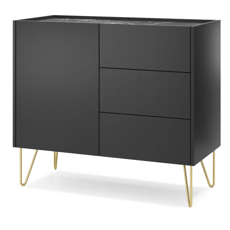 Комод з телескопічними напрямними Perfect Home Harmony KSZ97 97х83х37 Чорний/Чорний мармур роял (PFH-091182)