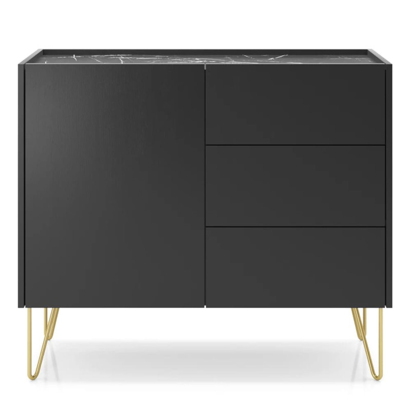 Комод з телескопічними напрямними Perfect Home Harmony KSZ97 97х83х37 Чорний/Чорний мармур роял (PFH-091182)