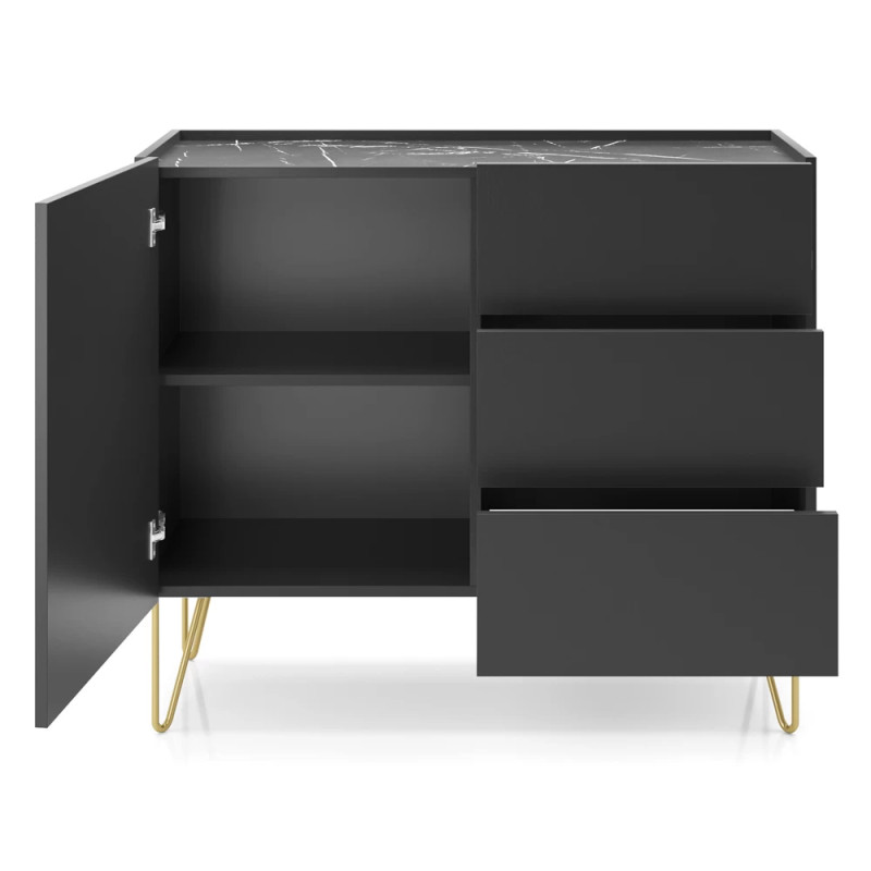 Комод з телескопічними напрямними Perfect Home Harmony KSZ97 97х83х37 Чорний/Чорний мармур роял (PFH-091182)