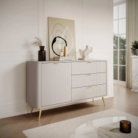 Комод з телескопічними напрямними Perfect Home Lante 1D3S/138 138,2x81,2x38 Бежевий (золоті ніжки) (PFH-091116)