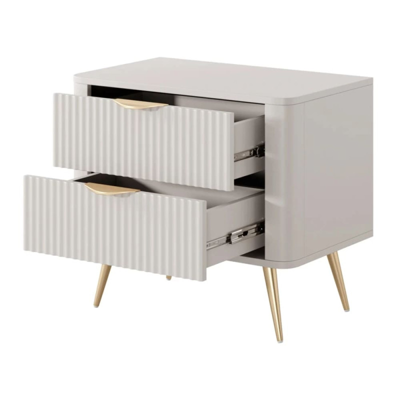 Тумба приліжкова з телескопічними напрямними Perfect Home Lante 2S 63,2x55,3x38 Бежевий (золоті ніжки) (PFH-091123)