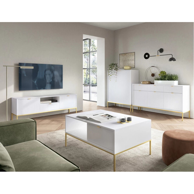 Комод з телескопічними напрямними Perfect Home Nova KSZ154 3D3S 154x63x39 Білий (золоті ніжки) (PFH-091241)