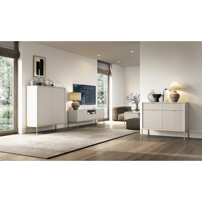 Тумба під телевізор з телескопічними напрямними Perfect Home Nova RTV154 2D1S 168х56х39 Кашемір (золоті ніжки) (PFH-091228)
