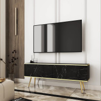 Тумба під телевізор Perfect Home Oro RTV135 2D 135х53х32 Чорний мармур (золоті ніжки) (PFH-091323)