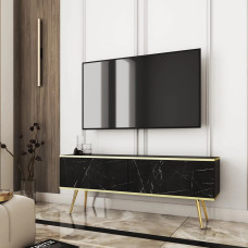 Тумба під телевізор Perfect Home Oro RTV135 2D 135х53х32 Чорний мармур (золоті ніжки) (PFH-091323)