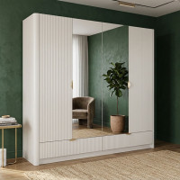 Шафа розпашна чотиридверна з телескопічними напрямними Perfect Home Lante 4D2S/213 213x208,4x54,6 Бежевий (золоті ручки) (PFH-091124)